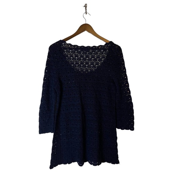 Saks Fifth Avenue Navy Blue Open Knit Sweater Women's Size Medium - Picture 2 of 6